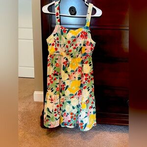 Yellow and Pink Sleeveless Sundress with Square Neck